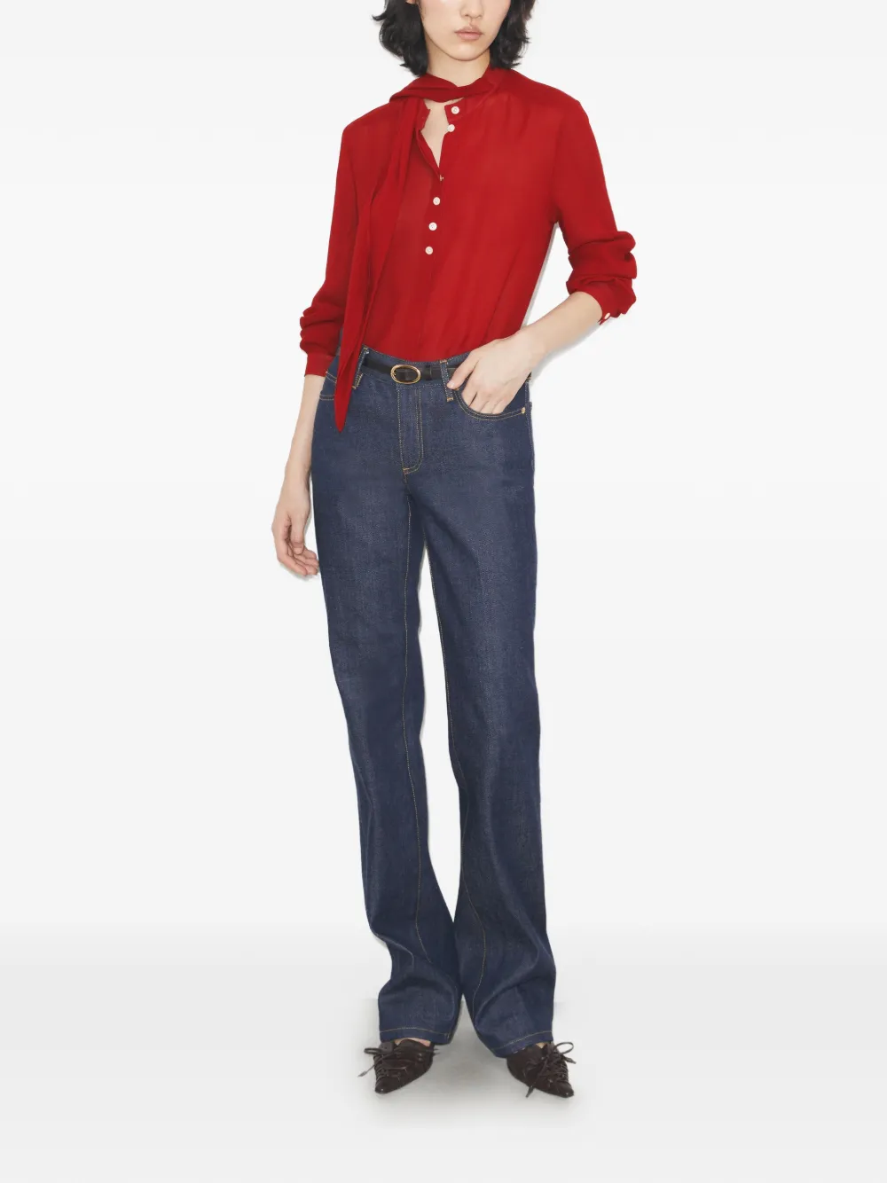  Tory Burch Georgette Bow Blouse - Red 