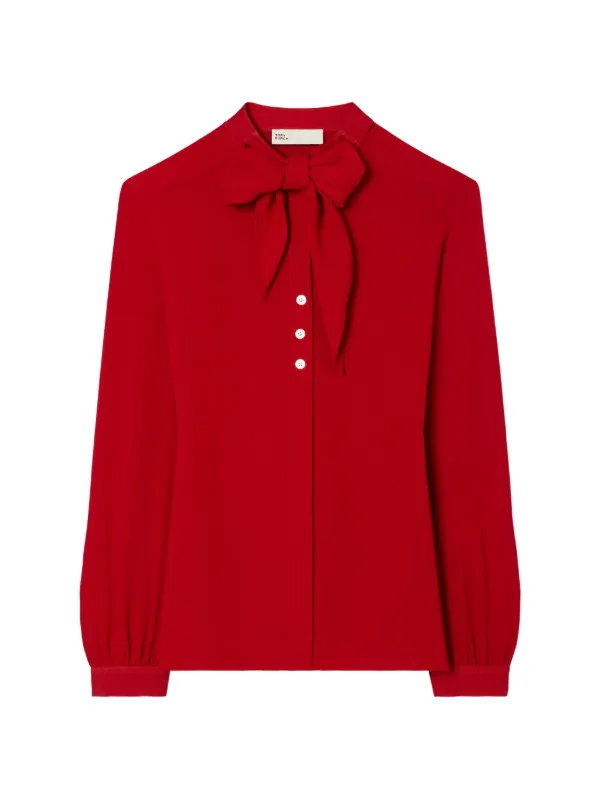 Tory Burch Georgette Bow Blouse in Red