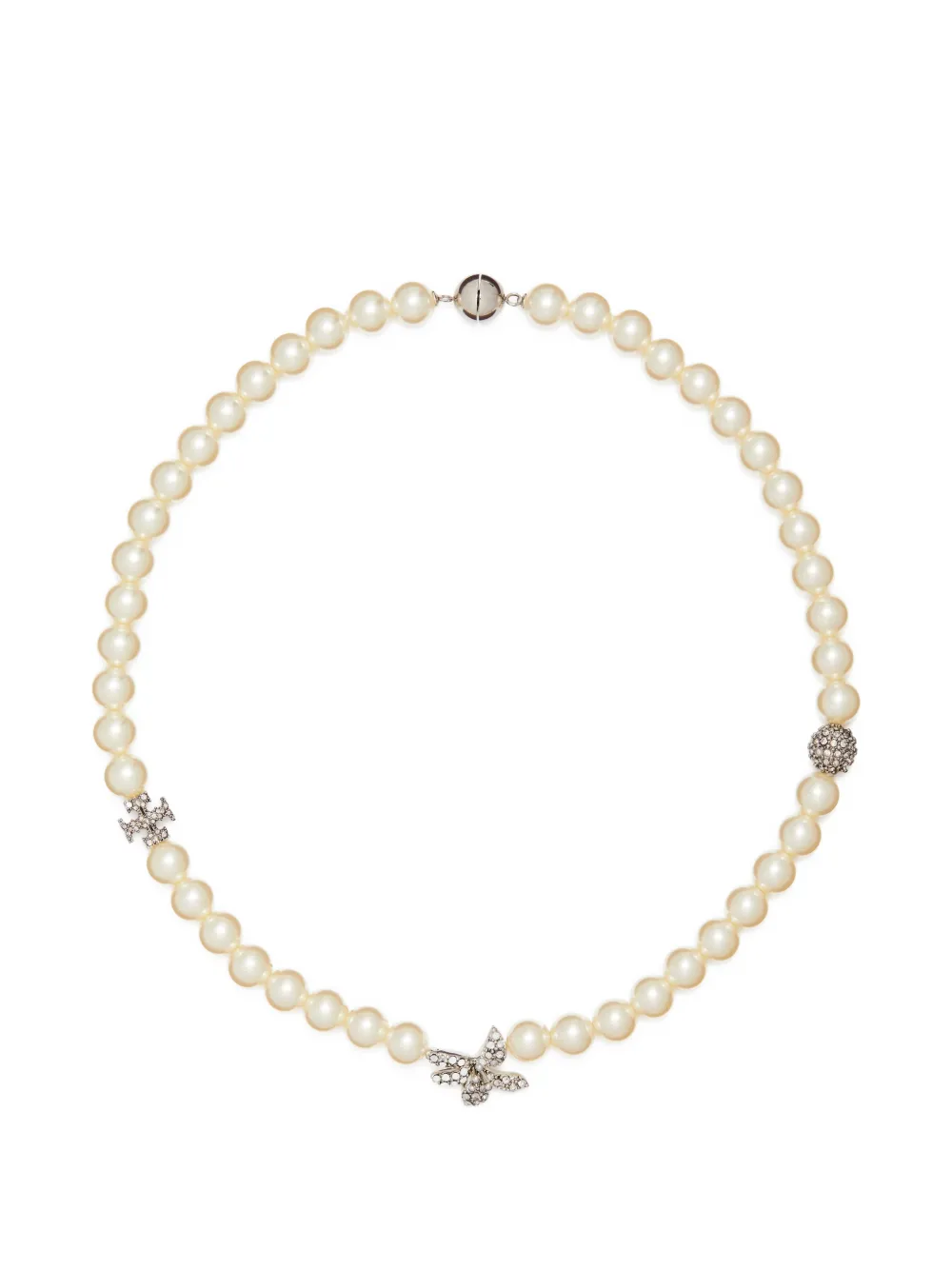 Tory Burch Moondance pave flower pearl necklace - Argento