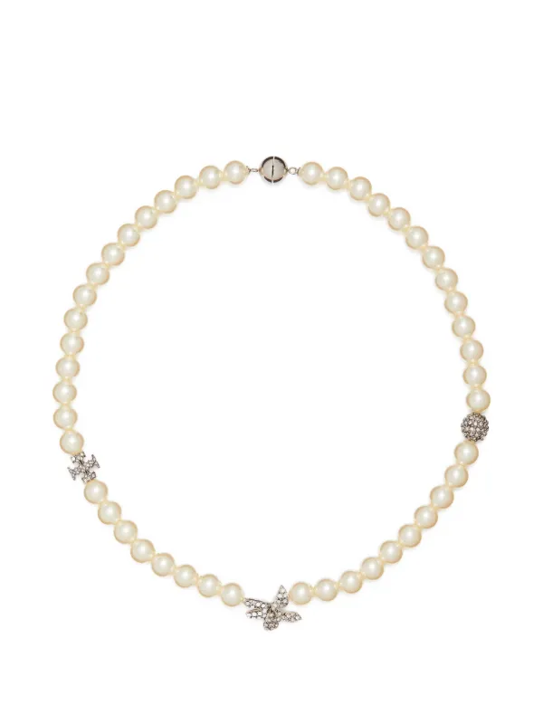 Tory Burch Moondance Pave Flower Pearl Necklace in Silver