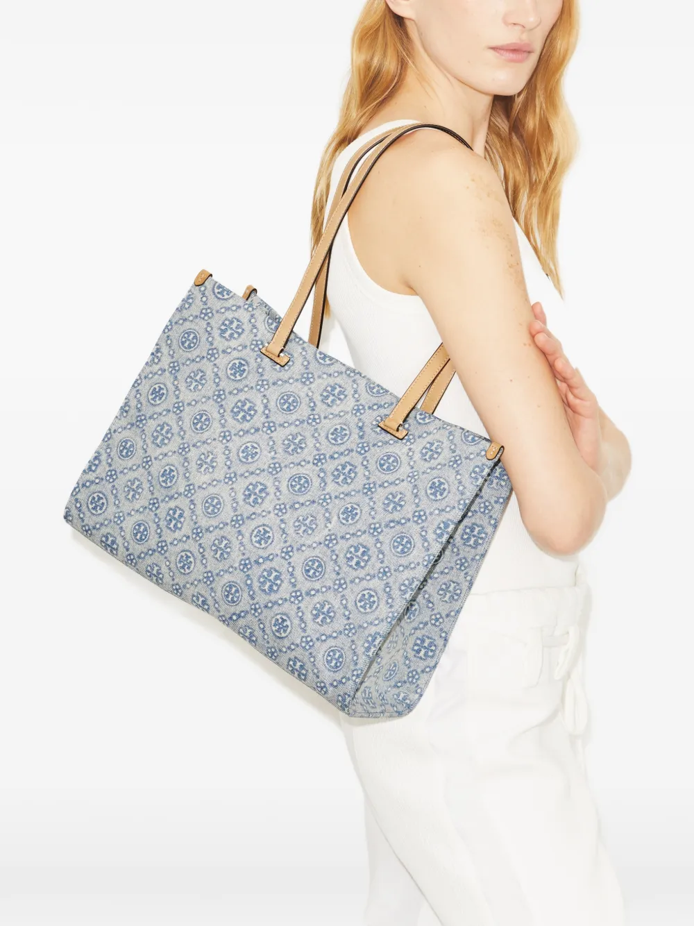  Tory Burch T Monogram Denim Tote Bag - Blue 