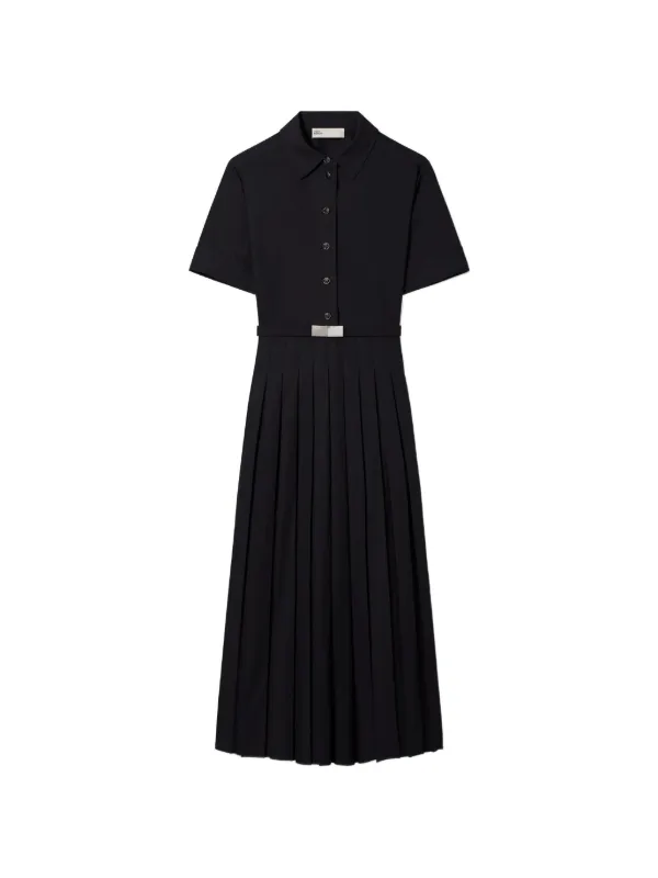 Tory Burch Pleated Poplin Shirtdress in Black