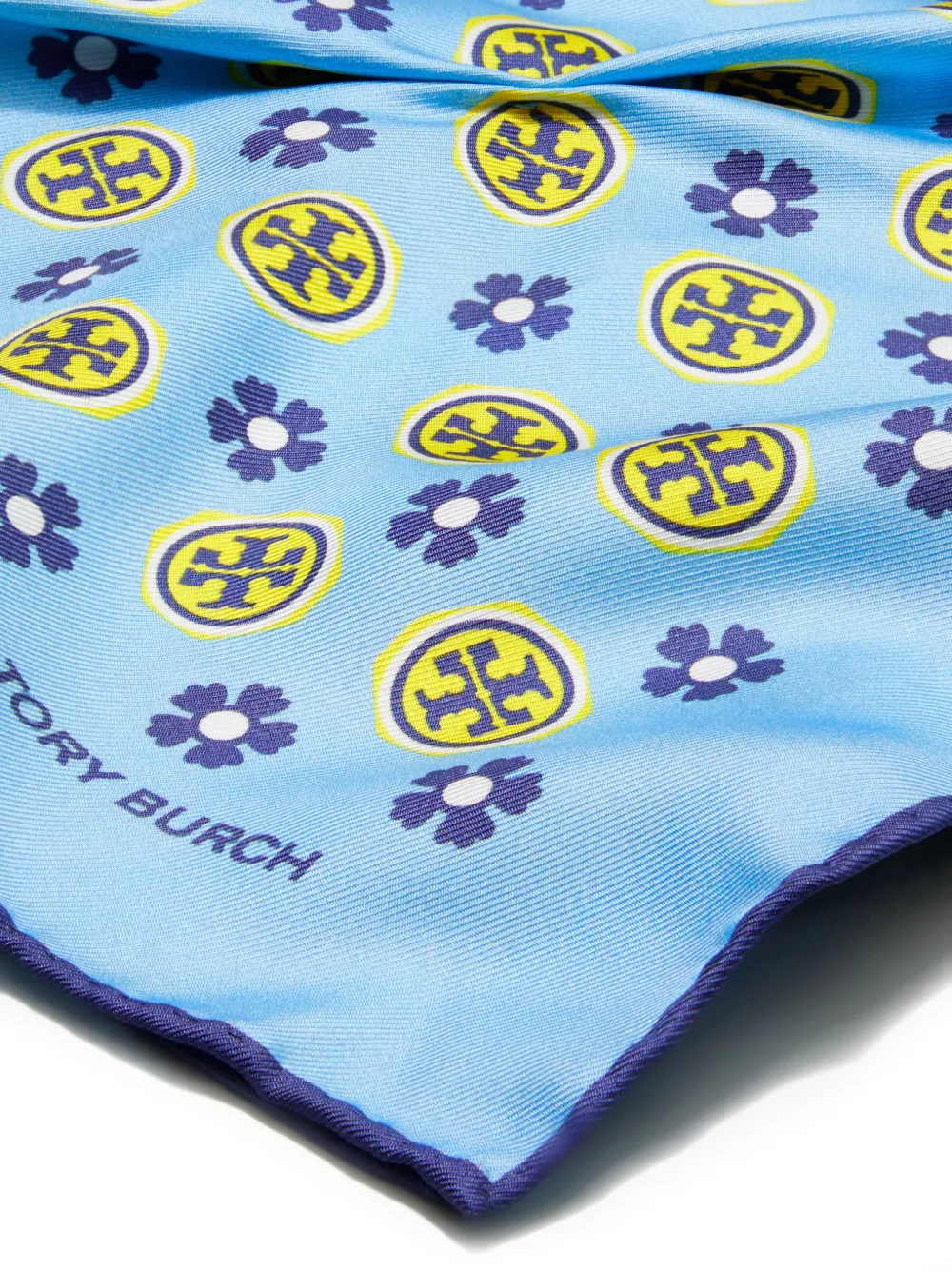 Tory Burch Floral Logo Triangle Scarf - Blue 