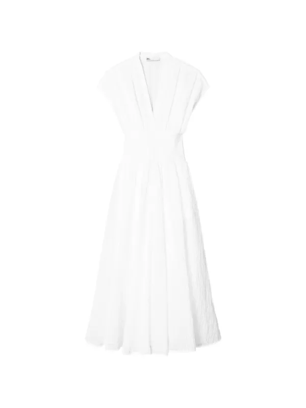 Tory Burch Vネック リネンドレス | ホワイト | FARFETCH JP
