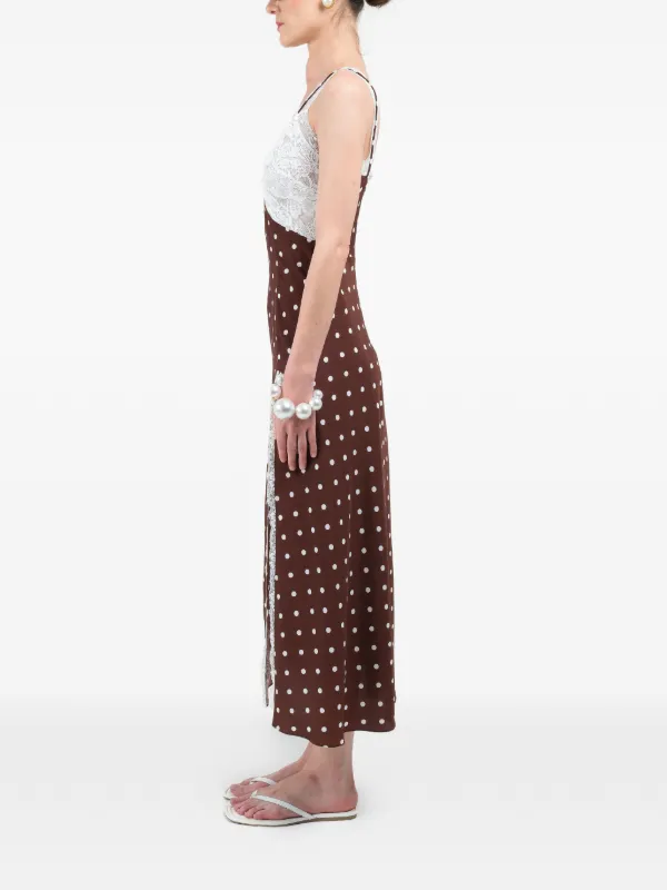 knee length dresses for ladies Camel Polka Dot Lace Trim Maternity Maxi Dress – PinkBlush main image 0