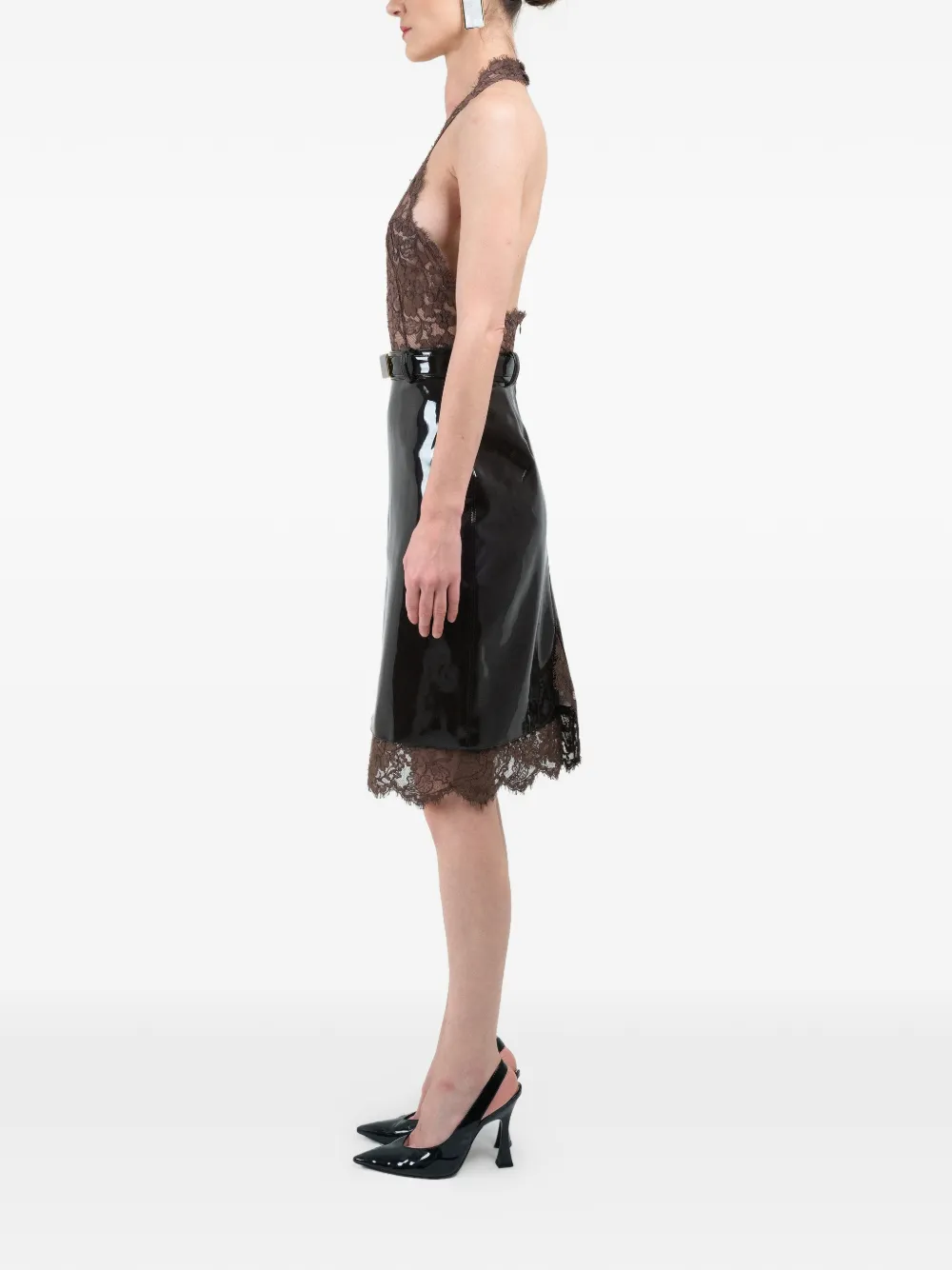 Lace Vinyl Midi Skirt