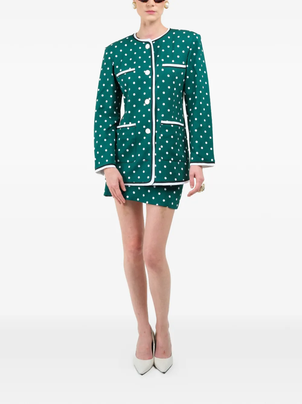  Rowen Rose Polka-dots Pockets Jacket - Green 