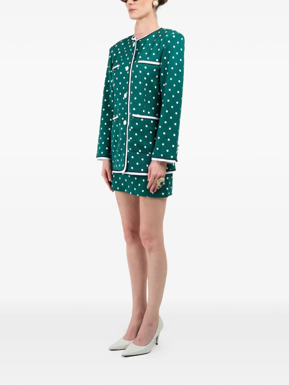  Rowen Rose Polka-dots Pockets Jacket - Green 