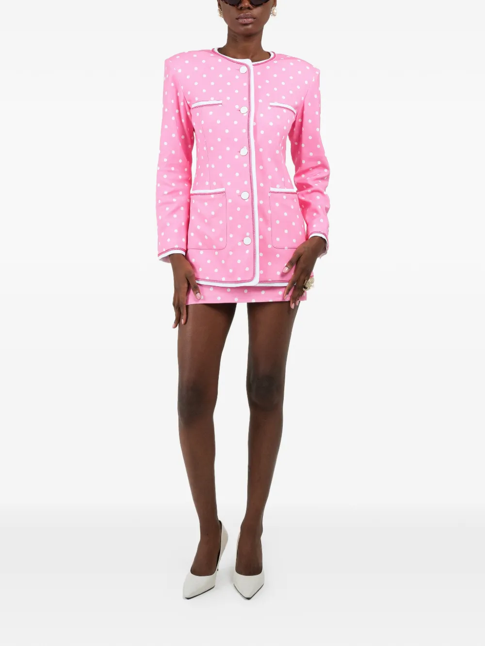  Rowen Rose Polka-dots Pockets Jacket - Pink 