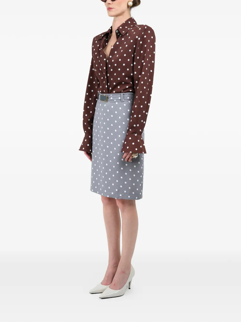  Rowen Rose Polka-dots Midi Skirt - Grey 