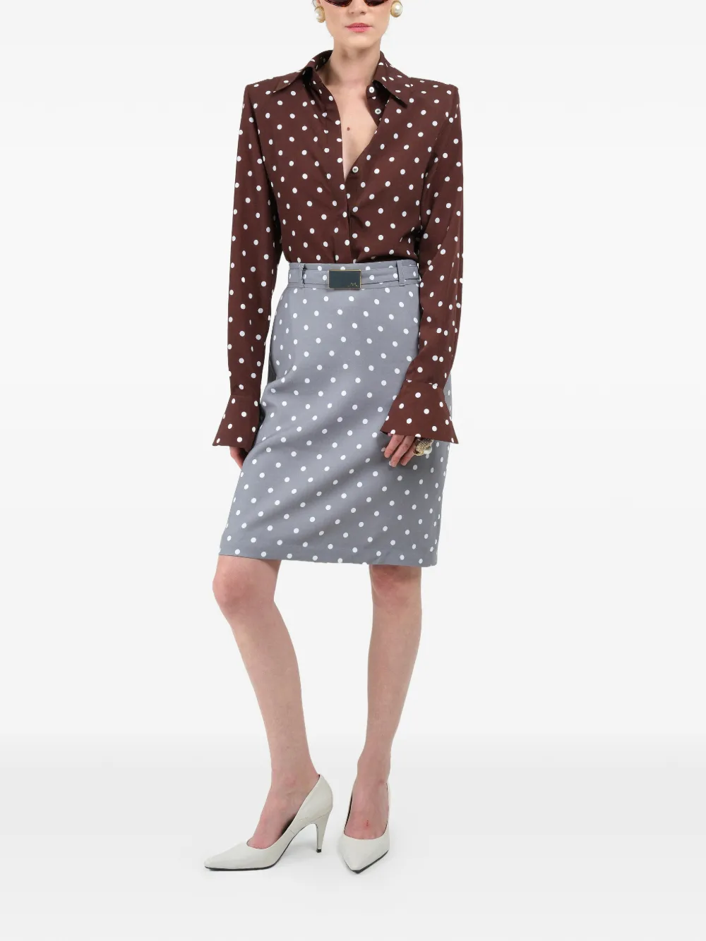  Rowen Rose Polka-dots Midi Skirt - Grey 