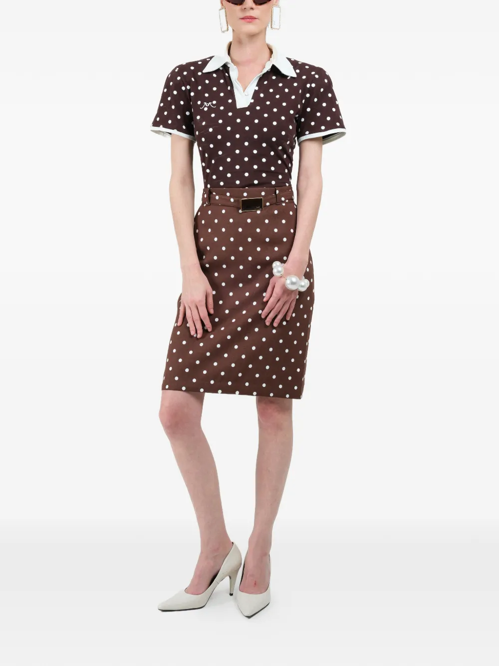 Polka-Dots Belted Midi Skirt