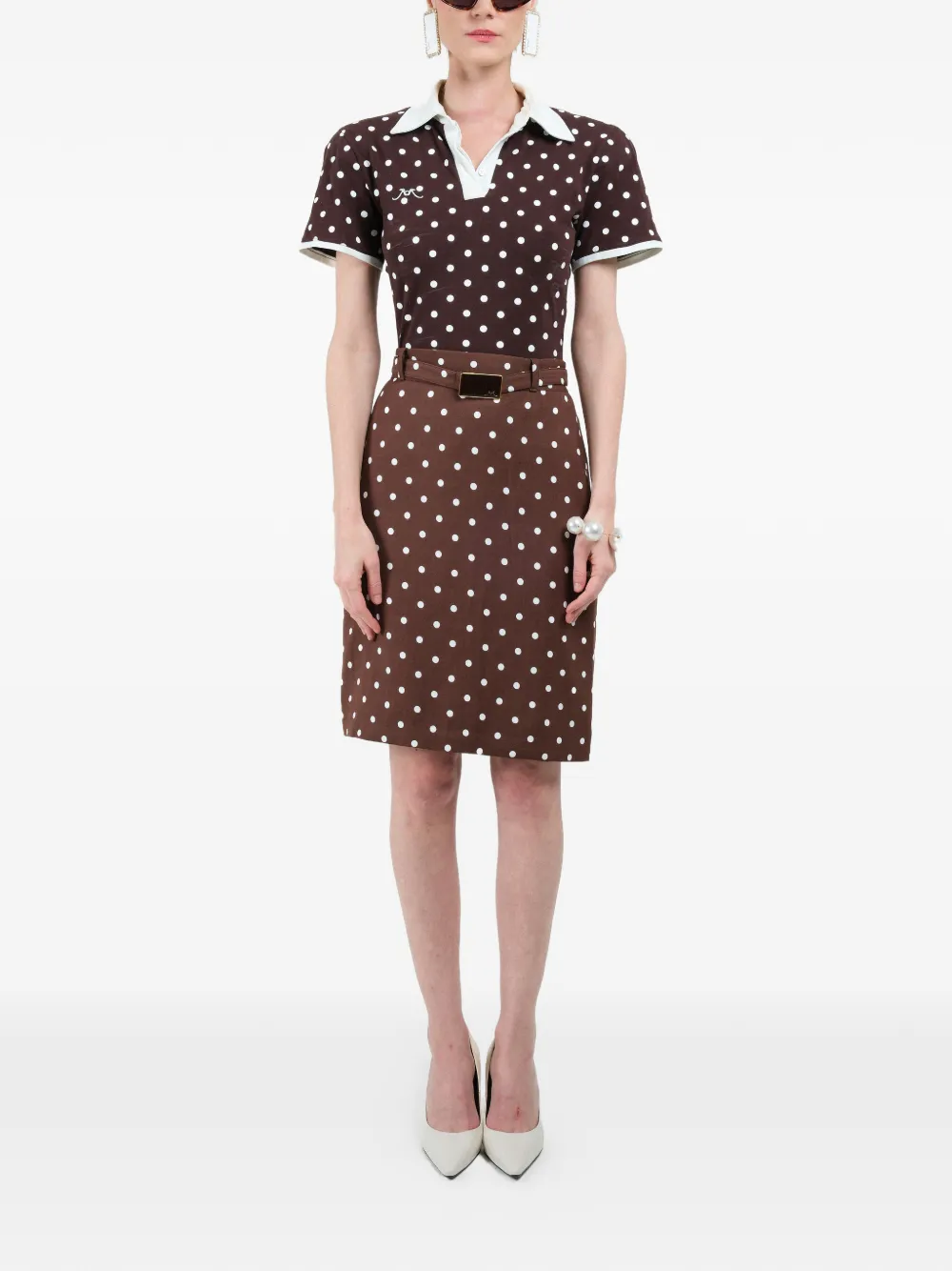 Polka-Dots Belted Midi Skirt