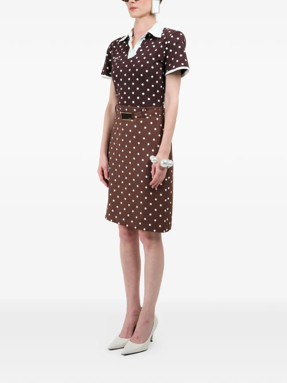 Polka-Dots Belted Midi Skirt