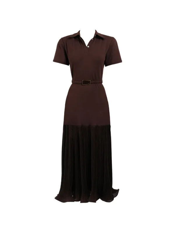 polo dress pleated Stretch Wool-Blend Pleated Combo Polo Dress