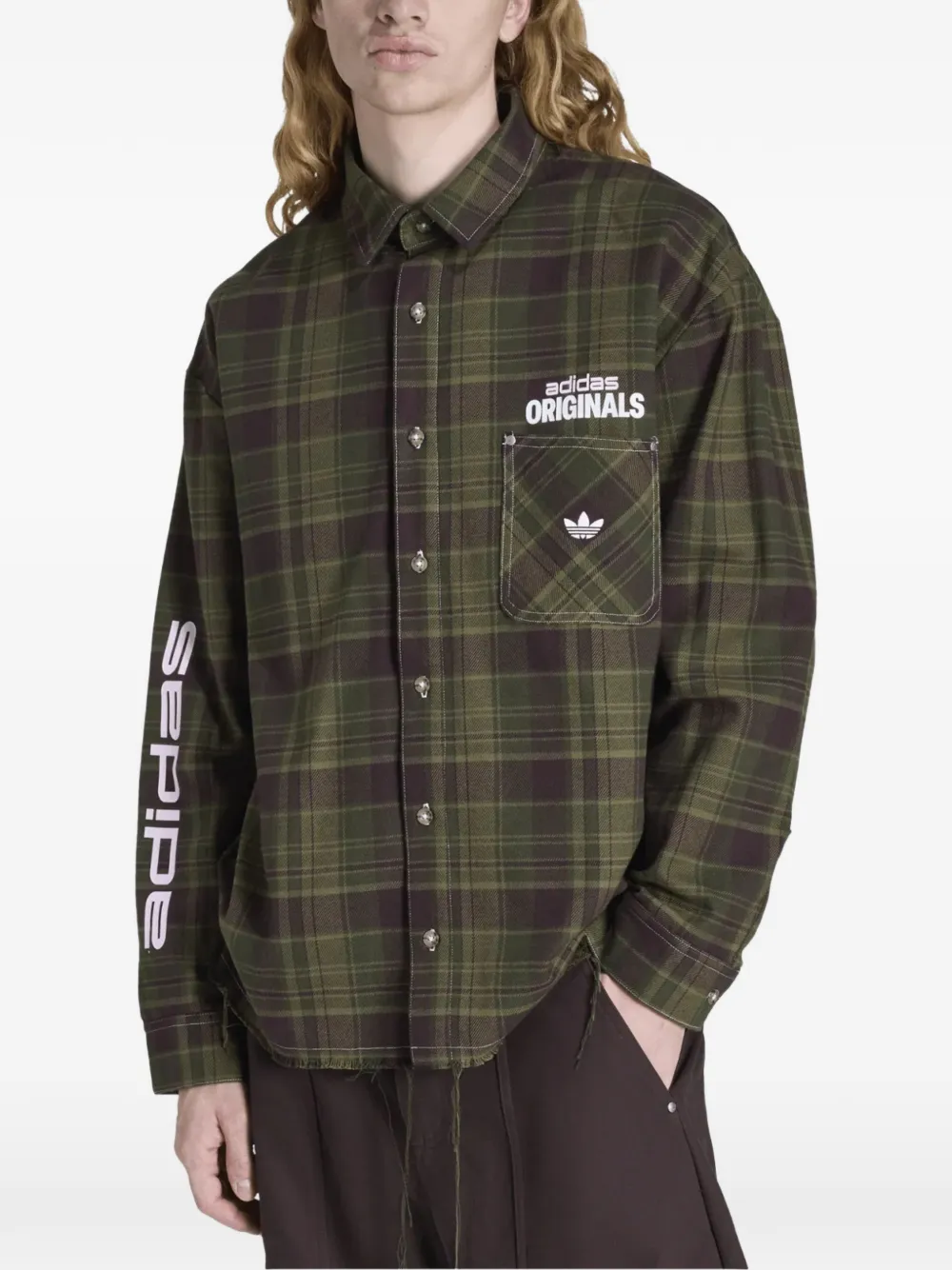 adidas Geruit overhemd met borstzak Groen