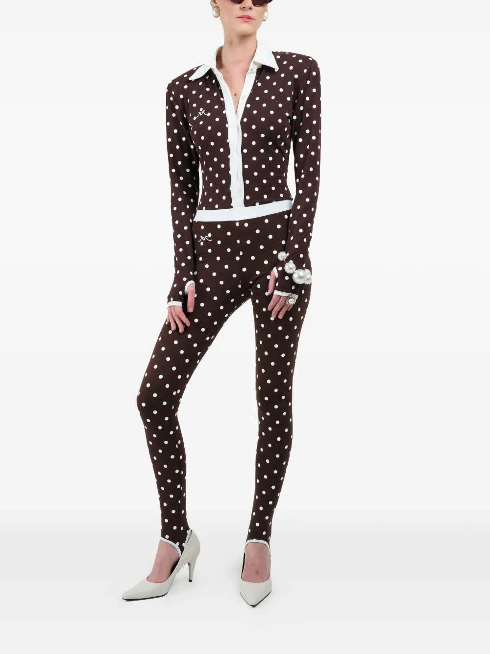  Rowen Rose Polka-dots Leggings - Brown 