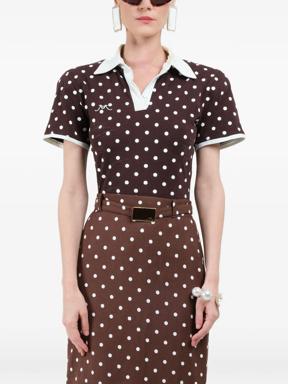 Rowen Rose polka-dots short-sleeves polo - Marrone