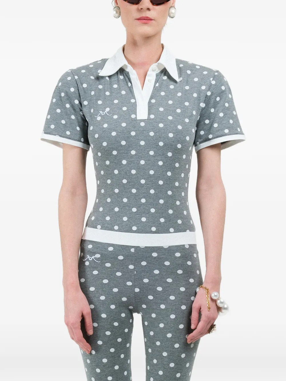 Rowen Rose polka-dots short-sleeves polo - Grigio
