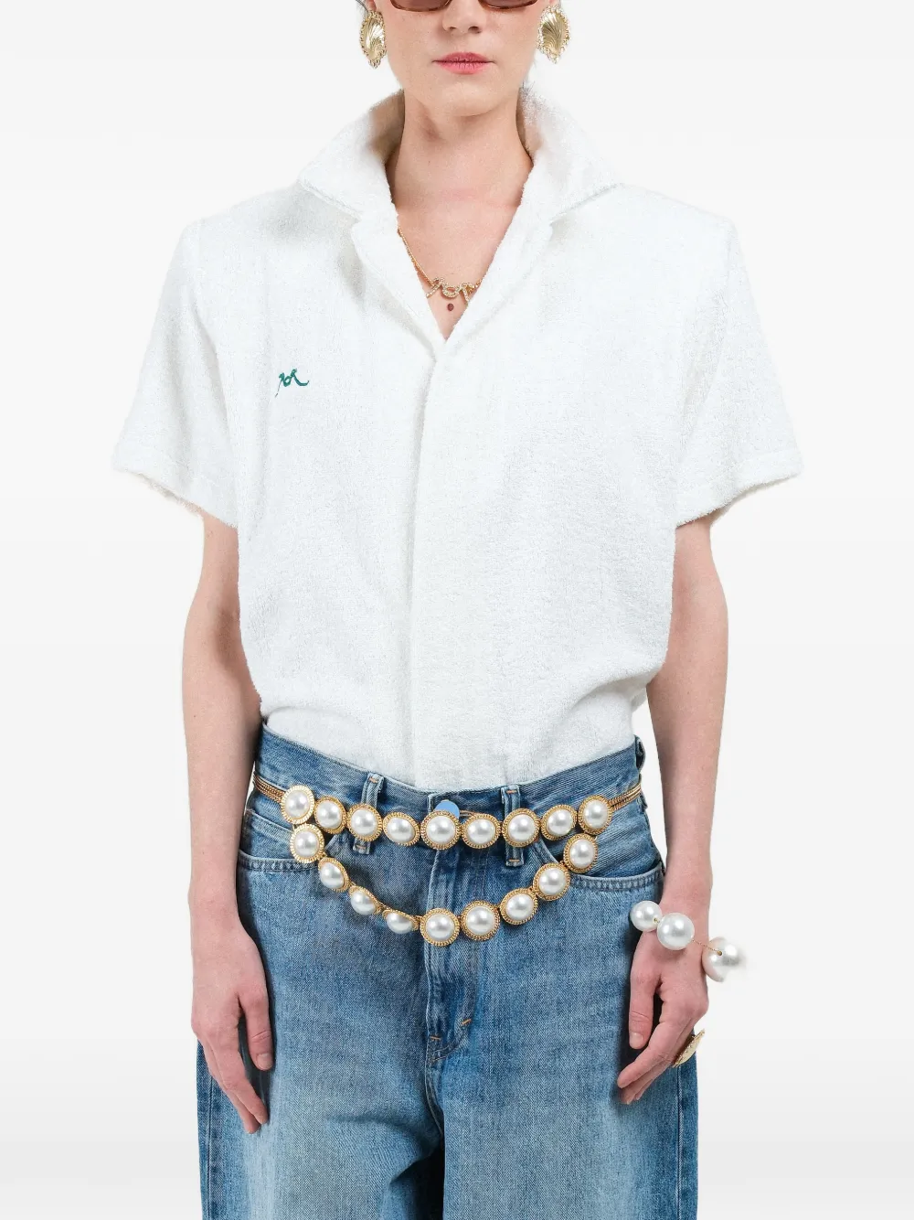 Rowen Rose sponge bowling shirt - Bianco