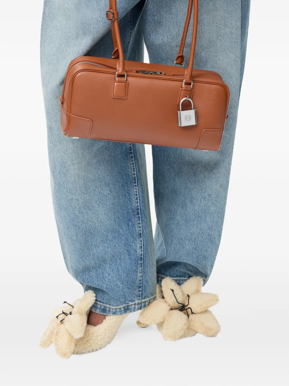 LOEWE Amazona 31 Cropped Bag in Shiny Calfskin in Brown, view 2