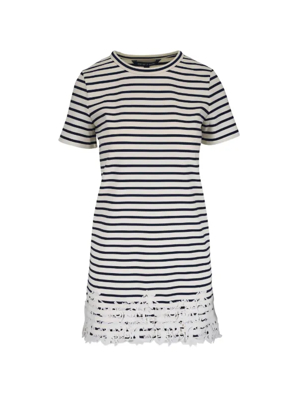 Veronica Beard Striped-pattern Lace-detail Mini Dress in Neutrals