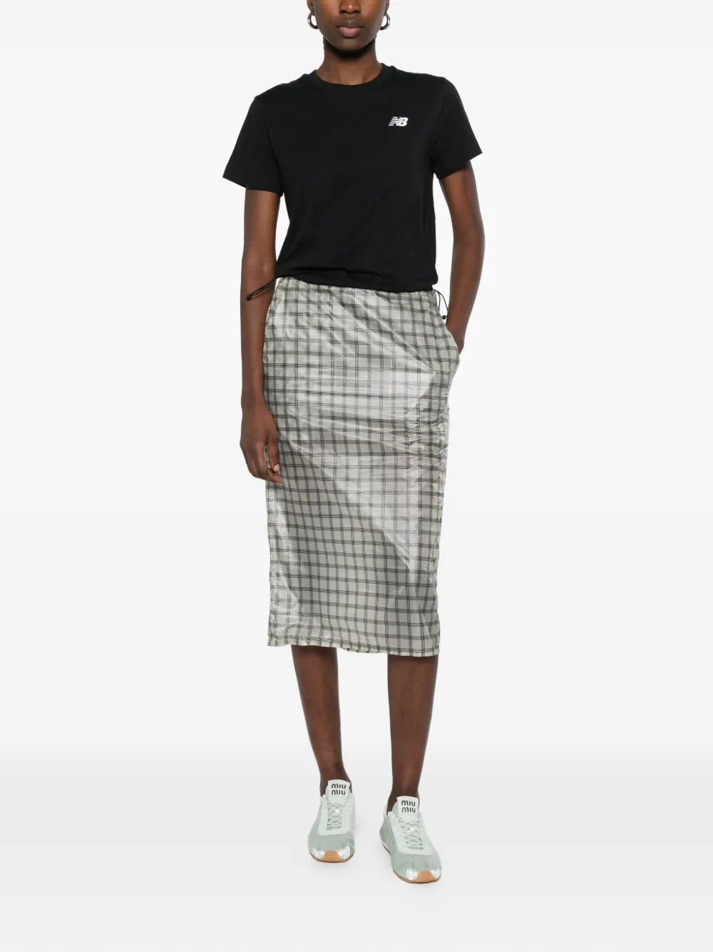 Roa Checked-print Midi Skirt - Grey 