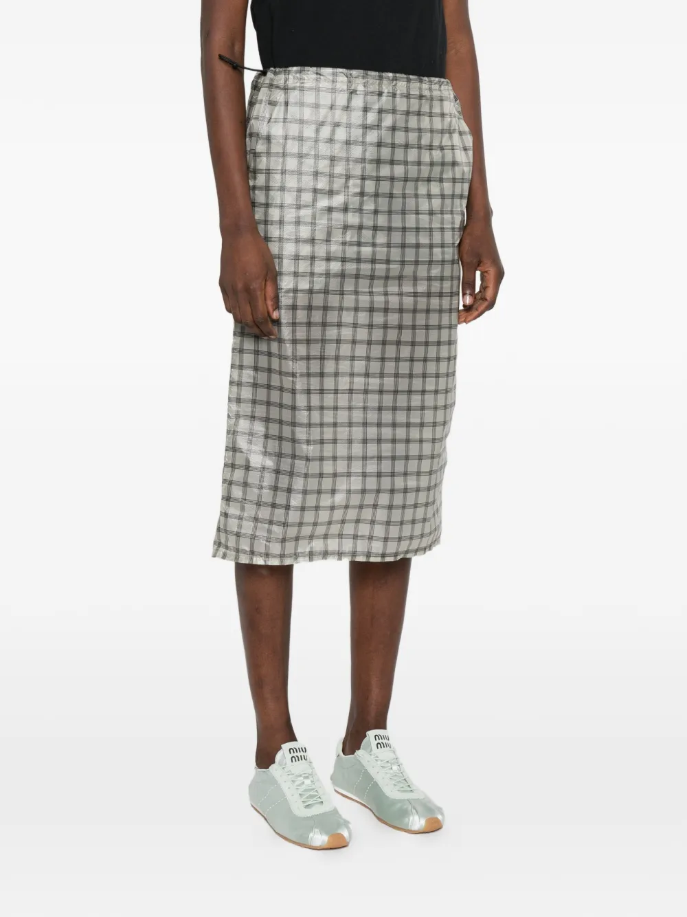  Roa Checked-print Midi Skirt - Grey 