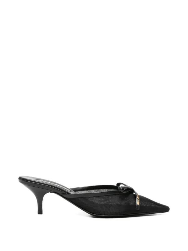 Miu Miu Bow-detail Pointed-toe Mules in Black