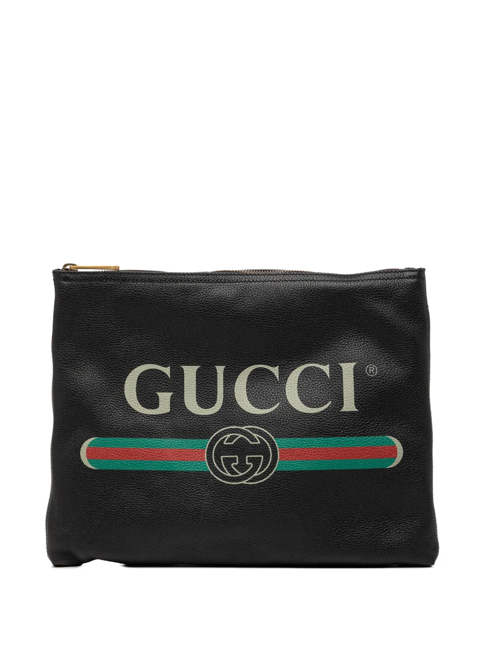 Gucci Pre-Owned 2016-2026 Medium Leather Logo Portfolio clutch bag - Nero