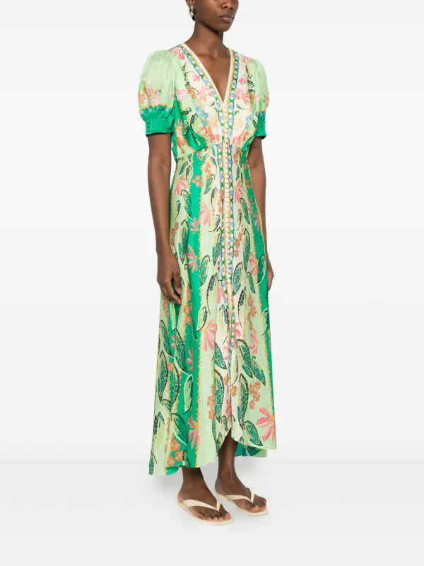 saloni floral midi dress Saloni Women's Vida Floral Silk-Blend Midi-Dress - Deep Blue Gold