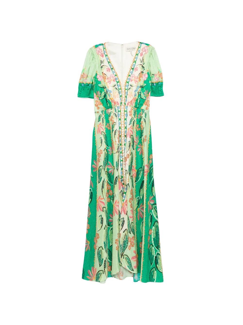 Saloni Lea floral-print V-neck midi dress - Verde