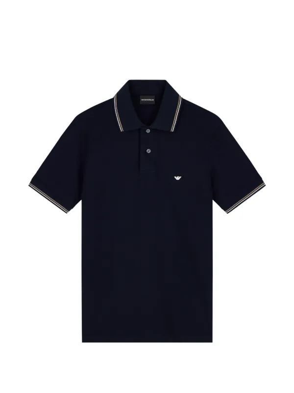 Emporio Armani Slim-fit Stretch Piqué Polo Shirt with Micro Eagle in Blue