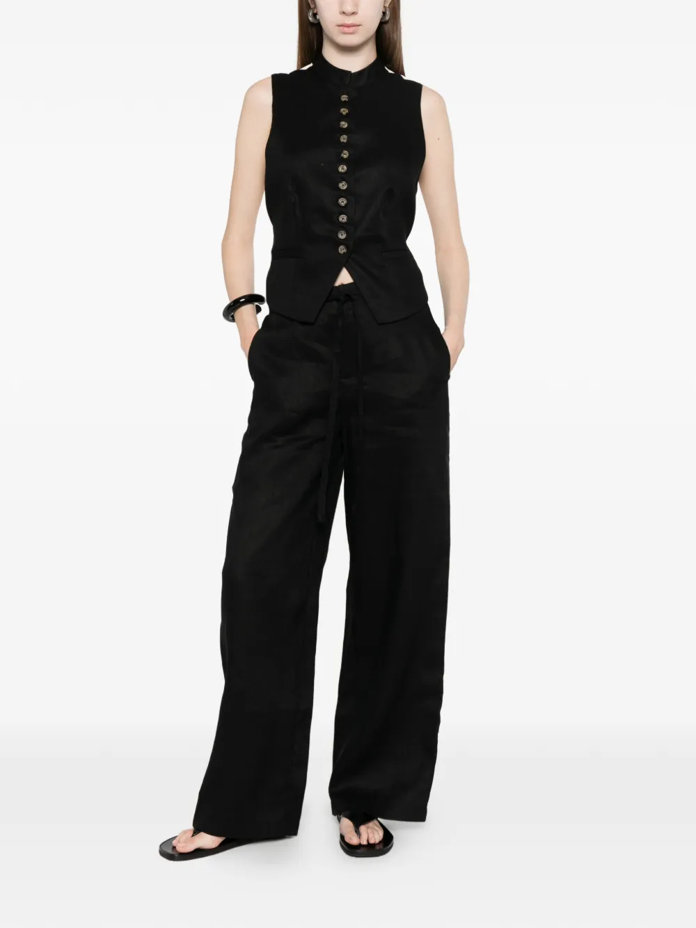 Linnea Button Collarless Top