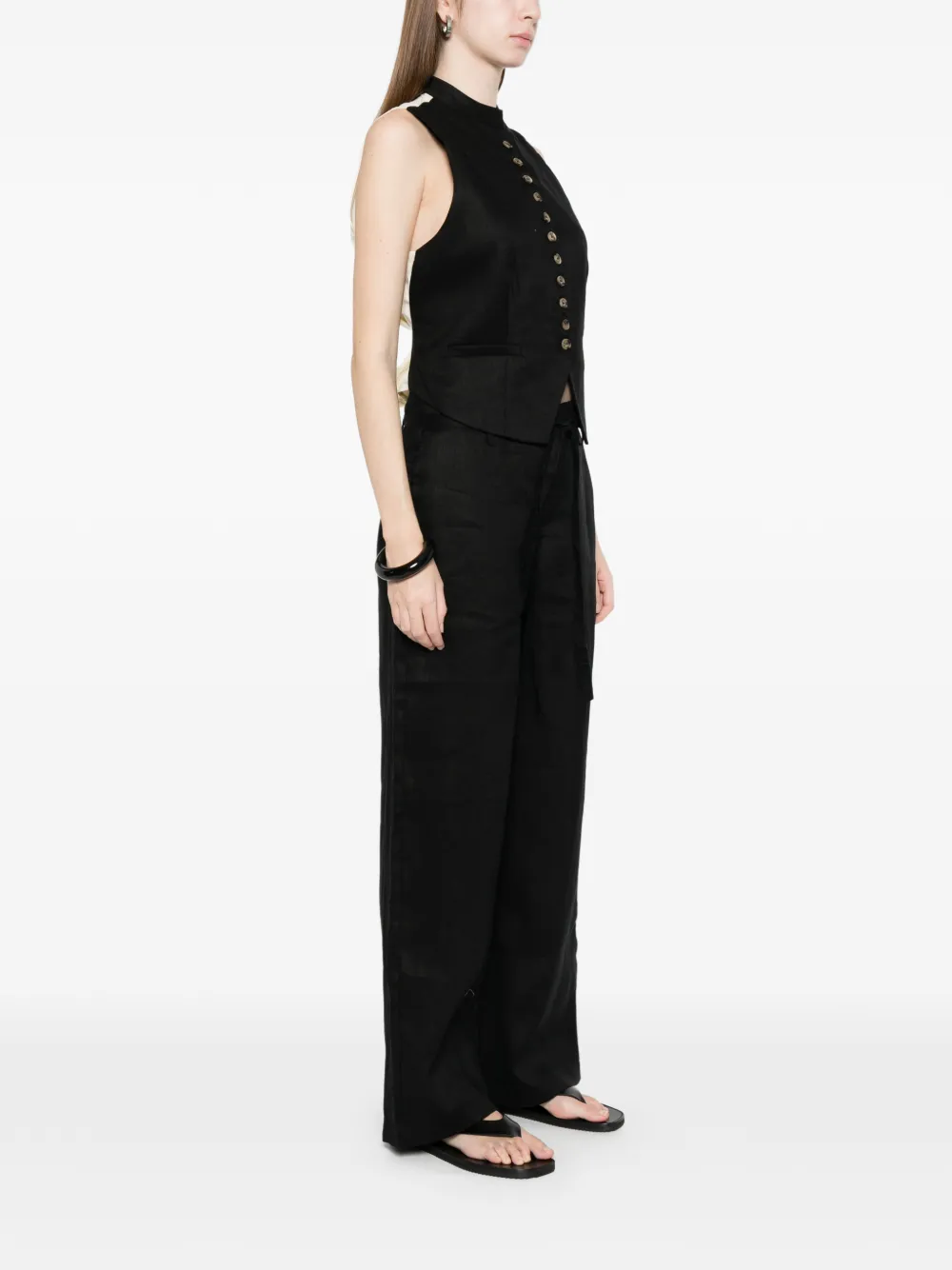 Linnea Button Collarless Top