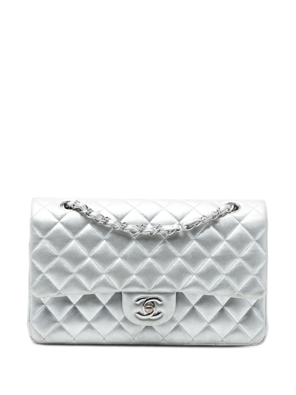 CHANEL Pre-Owned 2009-2010 Medium Classic Metallic Lambskin Double Flap shoulder bag - Argento