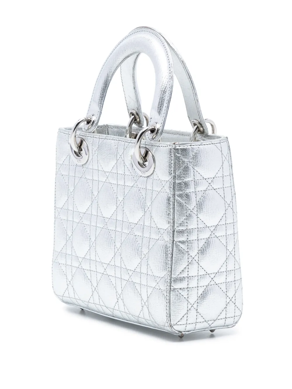  Christian Dior Pre-owned 2016 Small Metallic Grained Calfskin Cannage My Abcdior Lady Dior Satchel - Silver 