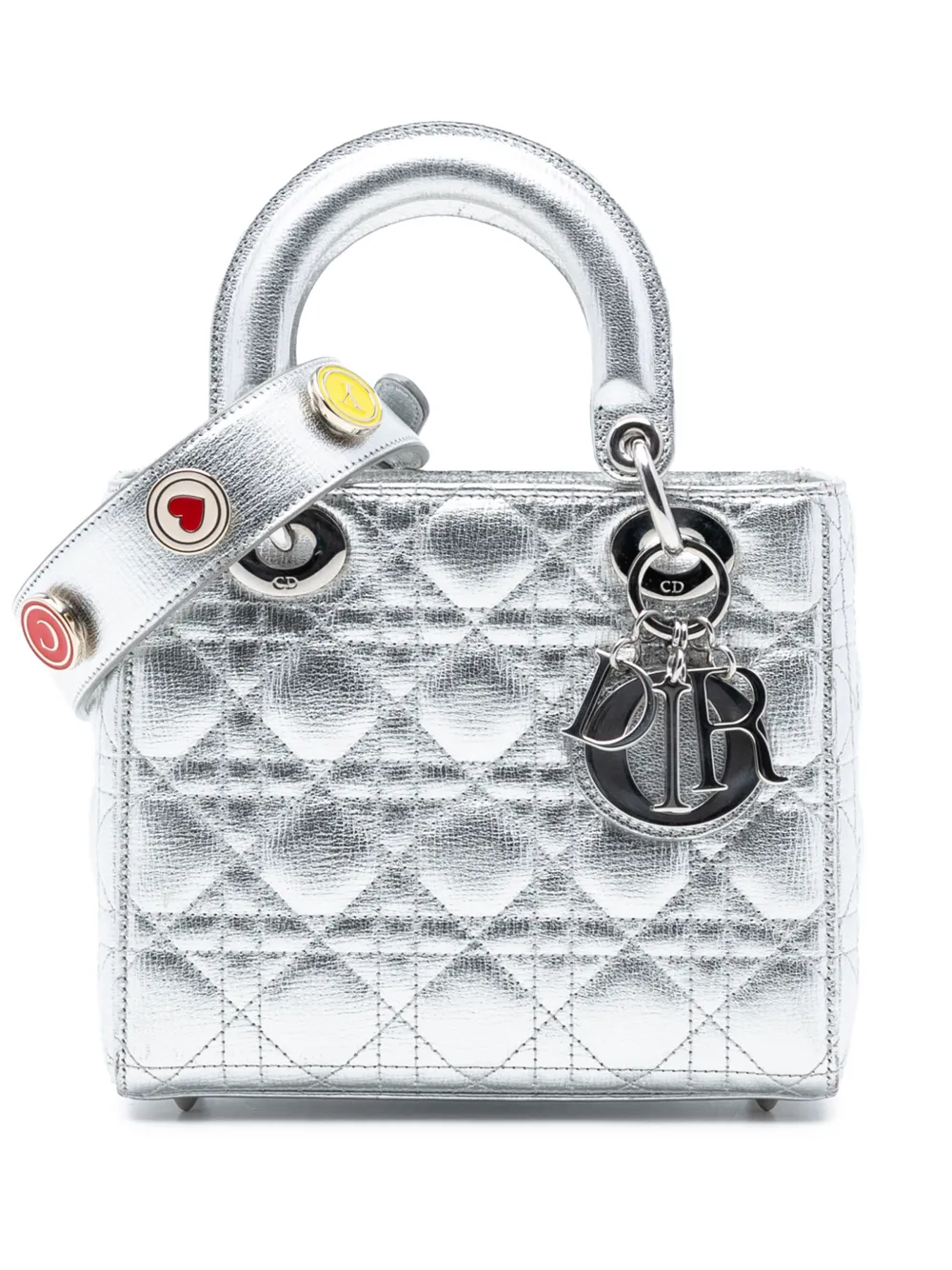 Christian Dior Pre-Owned Borsa a tracolla Metallic My ABCDior Lady Dior piccola in pelle di vitello pieno fiore con motivo Cannage 2016 - Argento