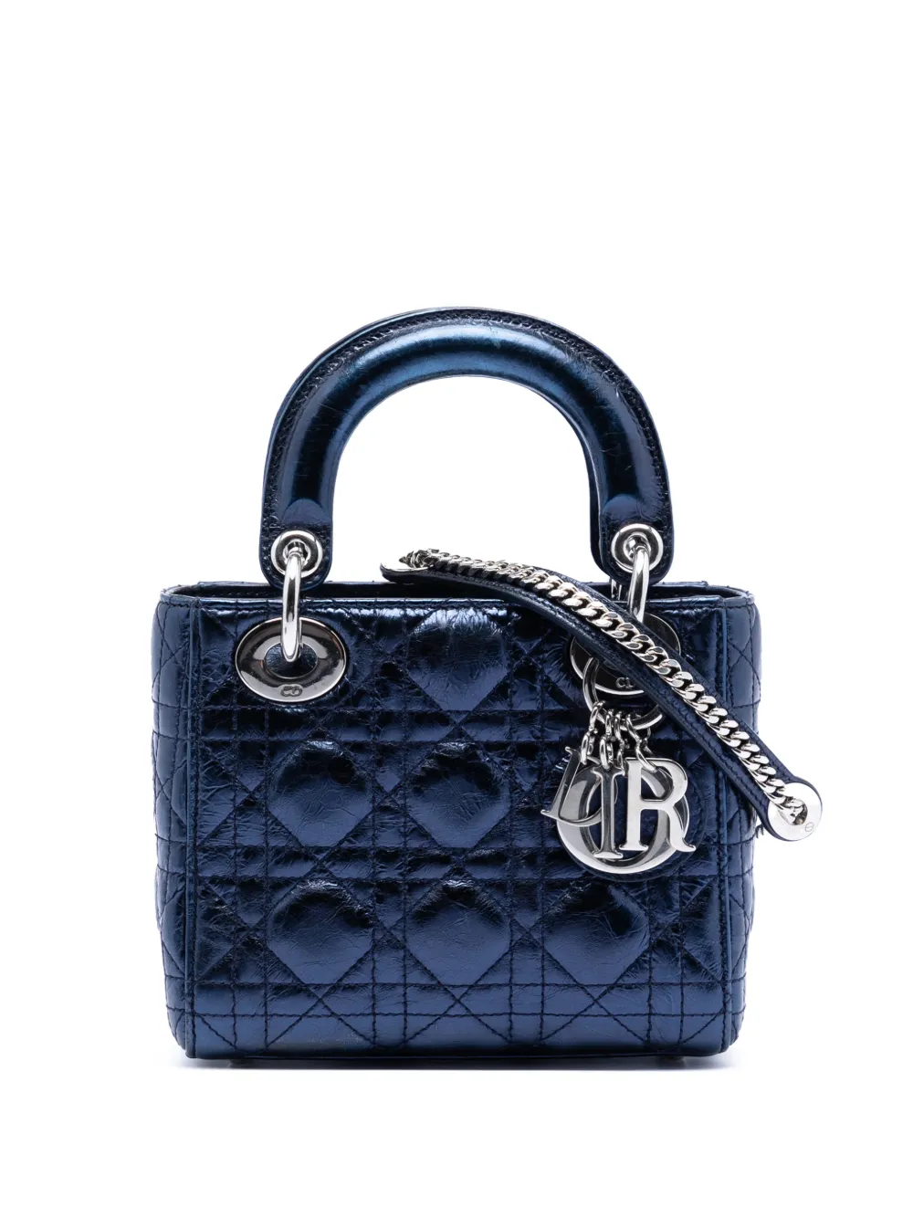 Christian Dior Pre-Owned Borsa a tracolla Lady Dior mini in pelle di vitello metallizzata con motivo Cannage 2014 - Blu