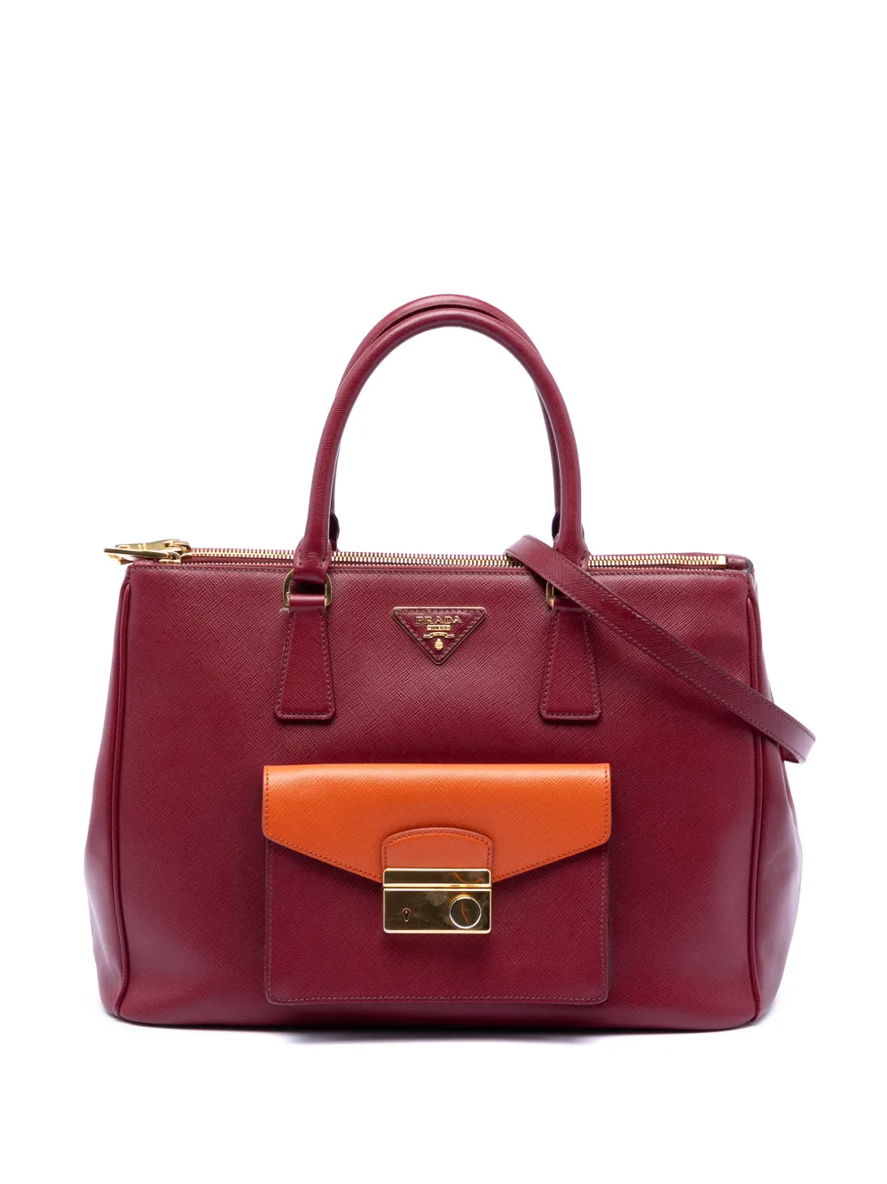 Prada Pre-Owned 2013-2025 Saffiano Lux Galleria Double Zip Front Pocket satchel - Arancione