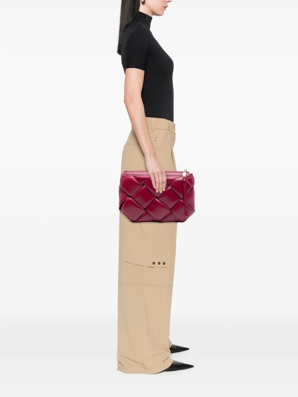 2012-2025 Lambskin Maxi Intrecciato Padded Pouch Clutch Bag