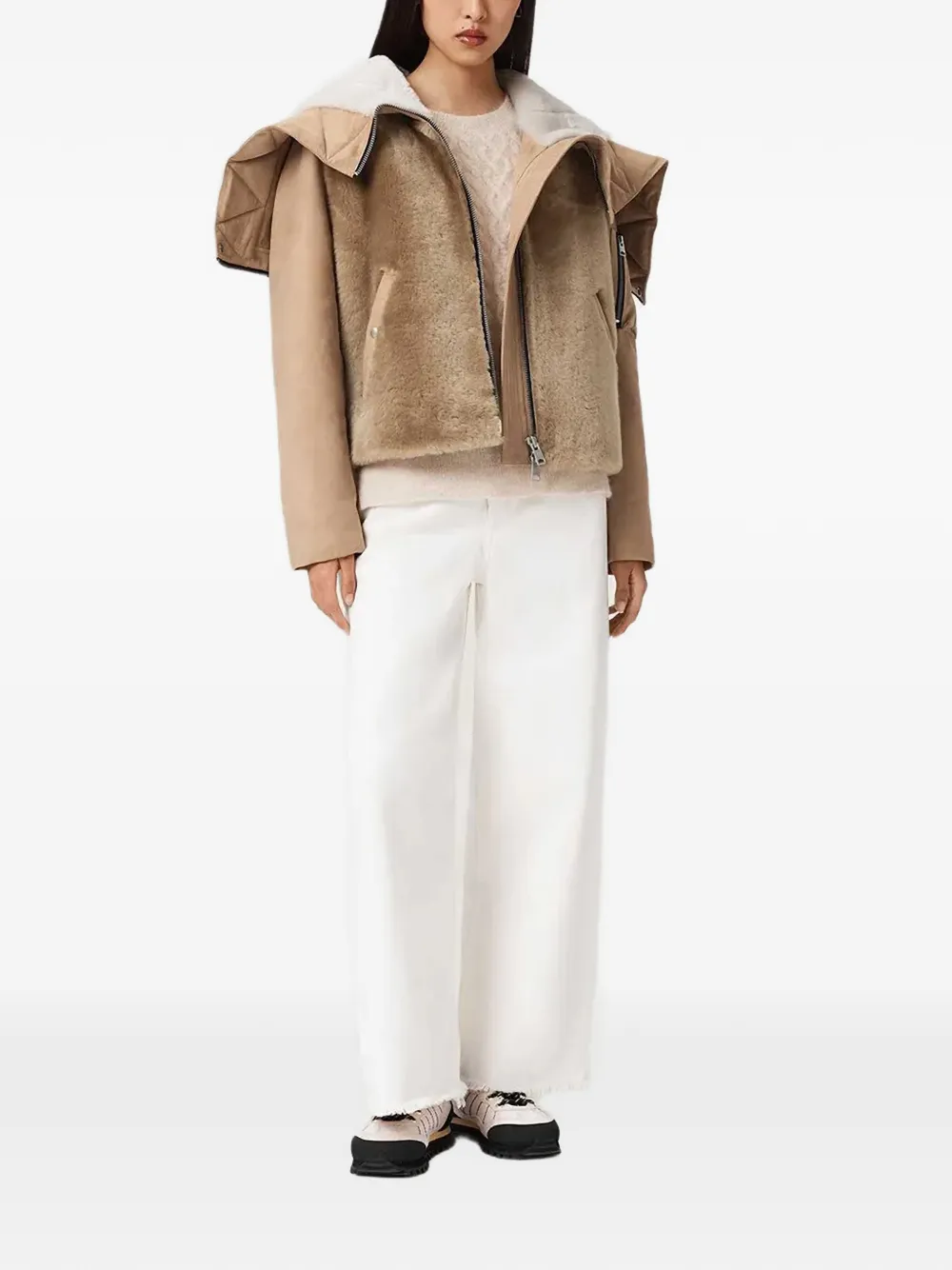  Allsaints Dexter Collared Shearling Jacket - Neutrals 