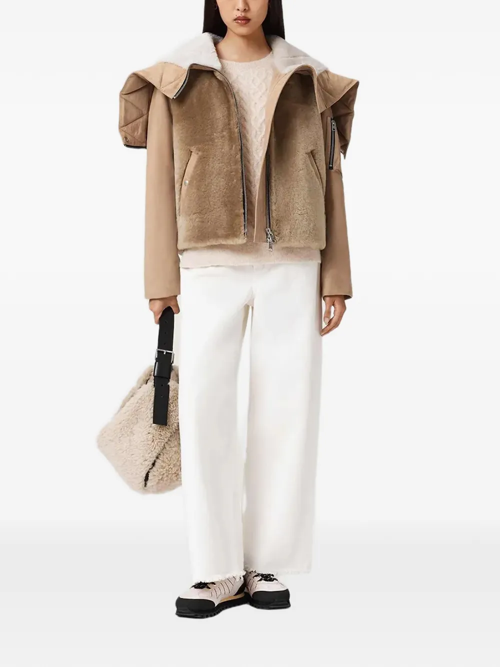  Allsaints Dexter Collared Shearling Jacket - Neutrals 