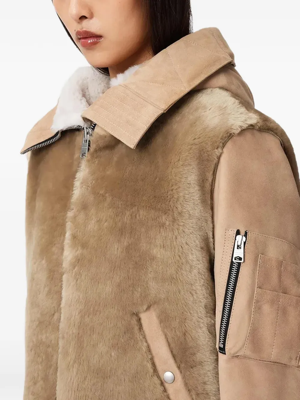 AllSaints Dexter lammy jack met kraag Beige