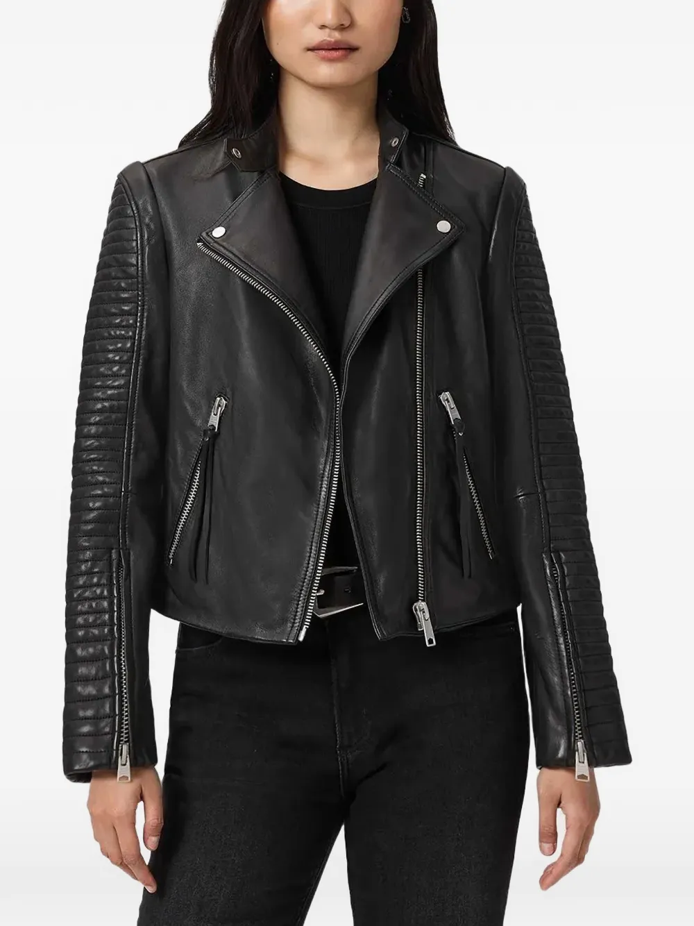AllSaints Raul ribbed leather jacket - Schwarz