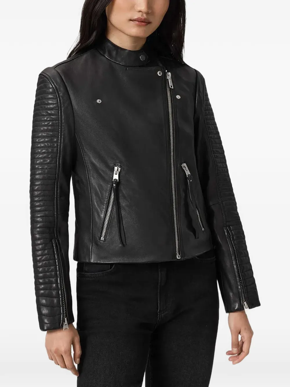  Allsaints Raul Ribbed Leather Jacket - Black 