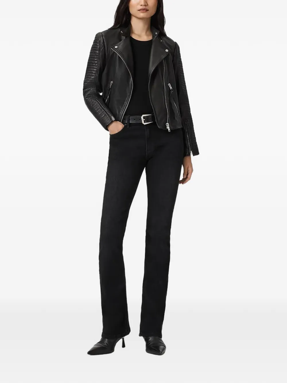  Allsaints Raul Ribbed Leather Jacket - Black 