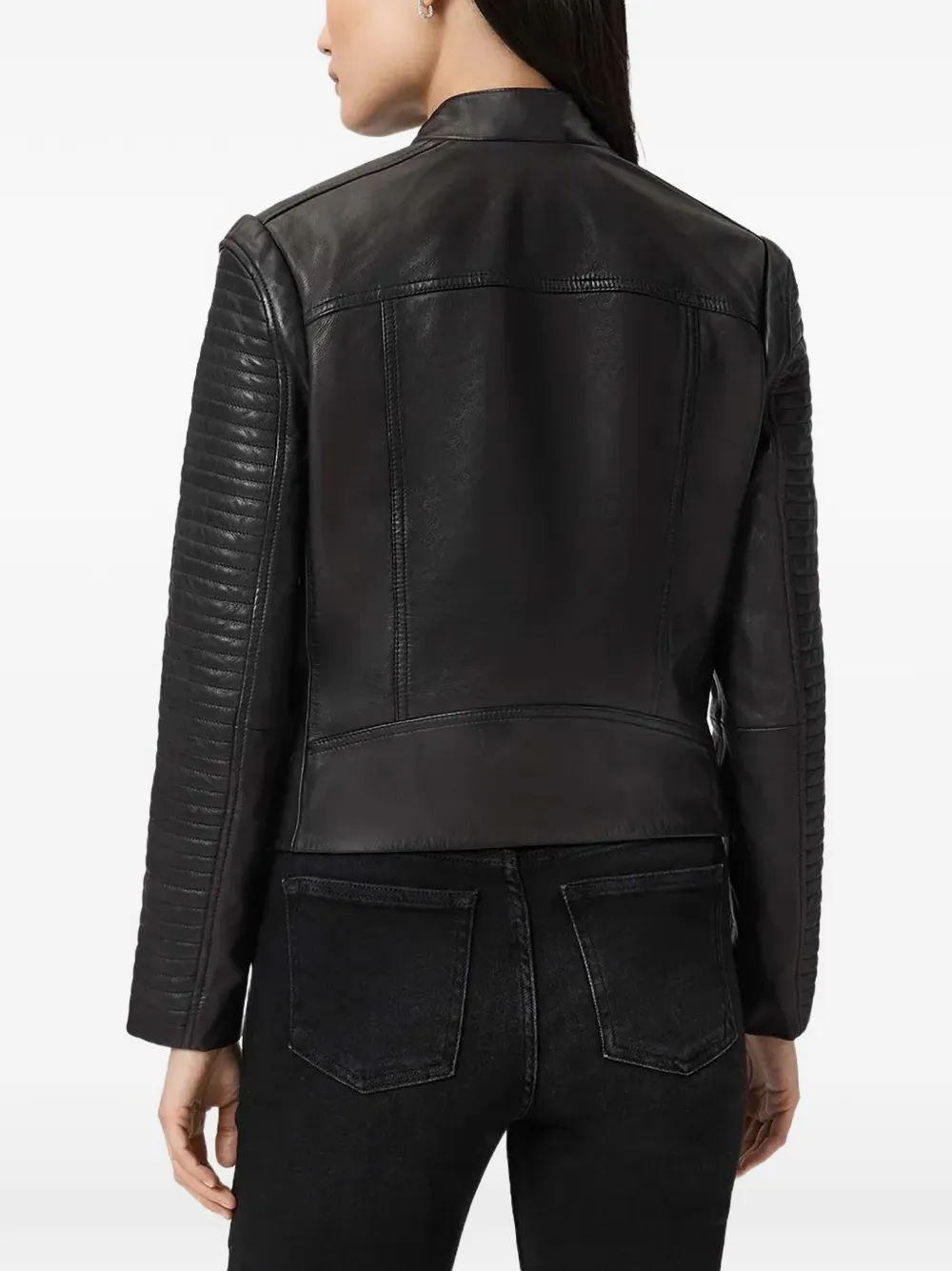 AllSaints Raul geribbeld leren jack Zwart