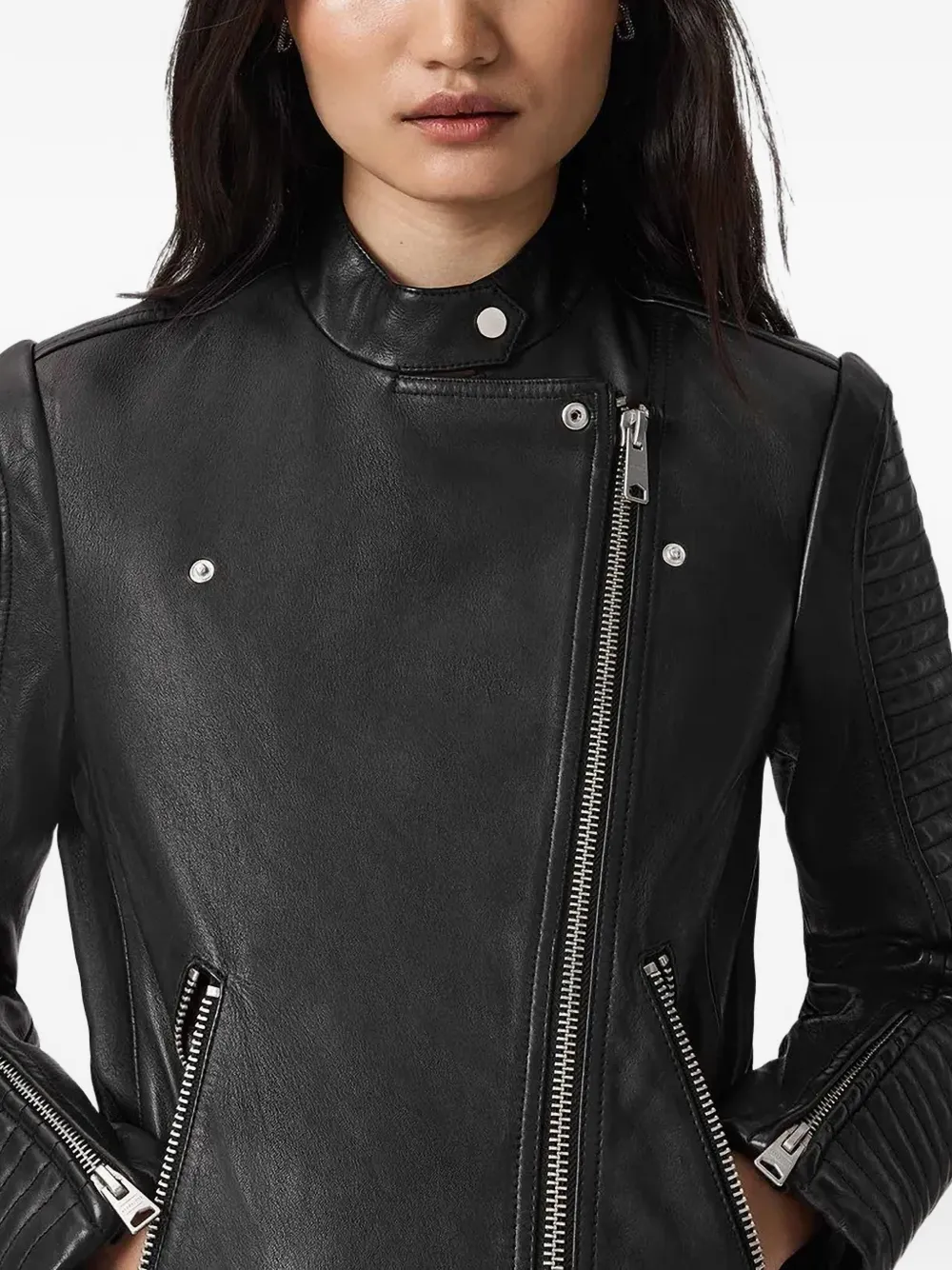 AllSaints Raul geribbeld leren jack Zwart