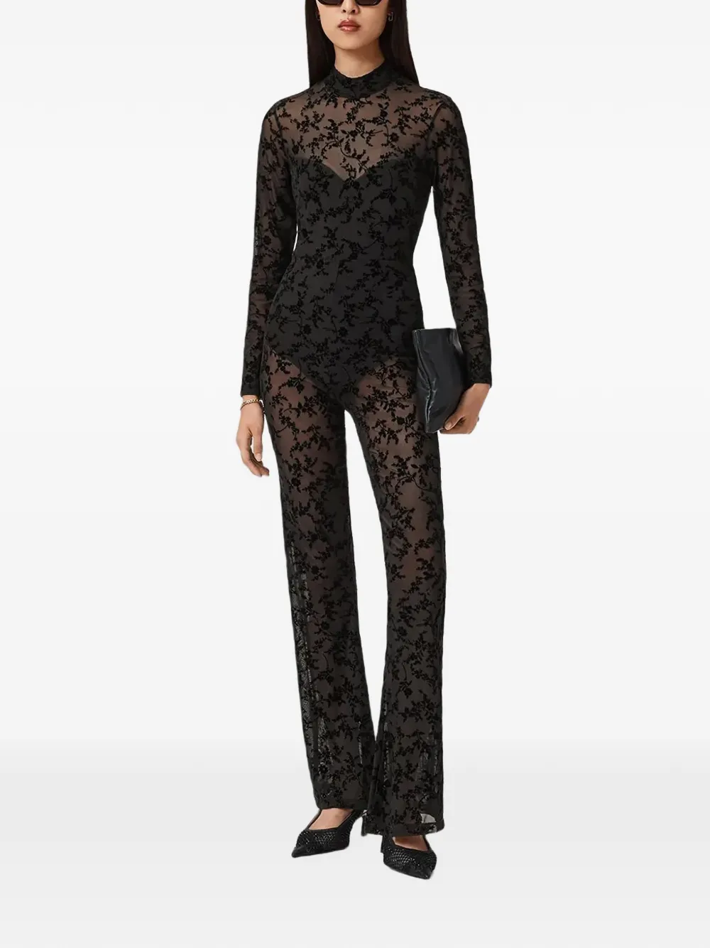  Allsaints Rylee Floral Long-sleeve Jumpsuit - Black 